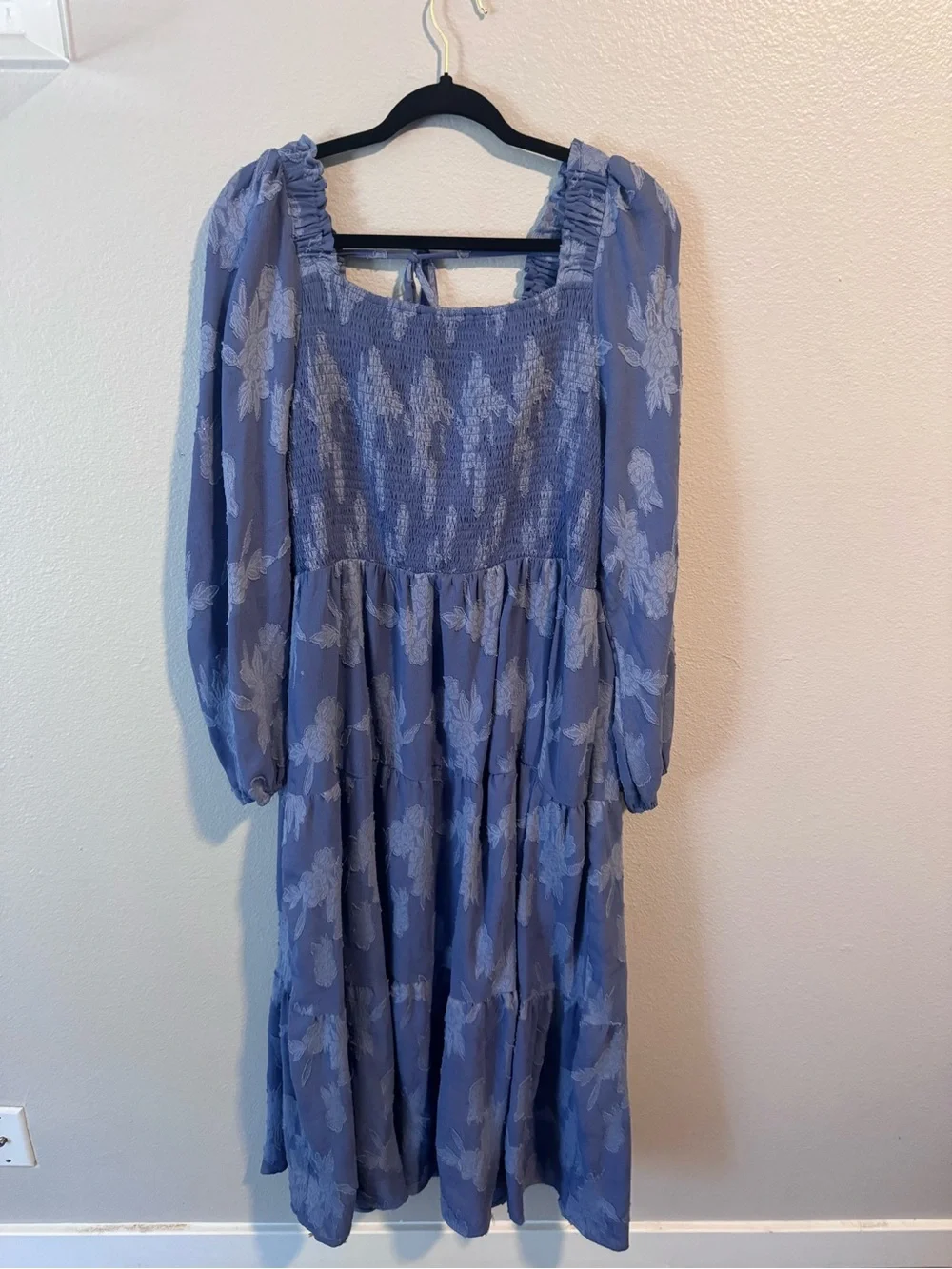 Women’s Square Neck Long Sleeve Tiered Maxi Dress - Blue - Picture 2 of 5